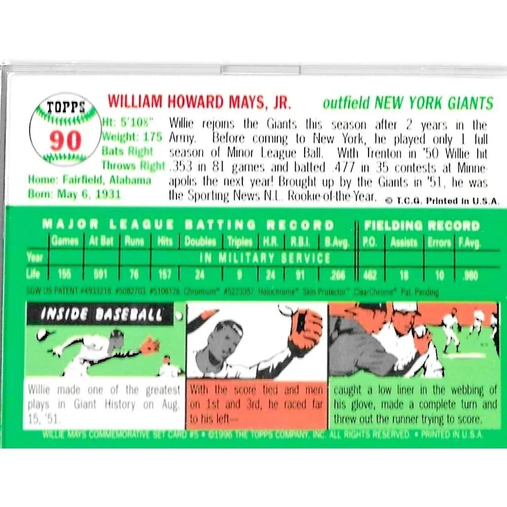 1996 Topps Finest Willie Mays Refractor #90 Signed Giants HOF w/Coating